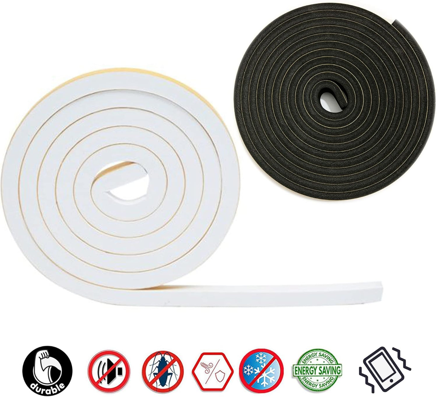 High-Density Rubber Foam Weather Stripping Seal Tape for Door Frame and Window - Self-Adhesive Insulation Roll for Extra Large Gaps (1/2" W x 1/8" T x 32FT, Black)