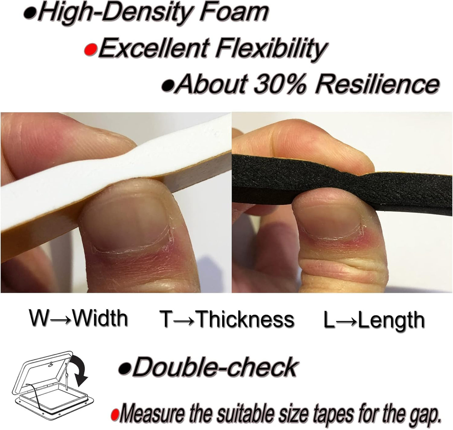 High-Density Rubber Foam Weather Stripping Seal Tape for Door Frame and Window - Self-Adhesive Insulation Roll for Extra Large Gaps (1/2" W x 1/8" T x 32FT, Black)