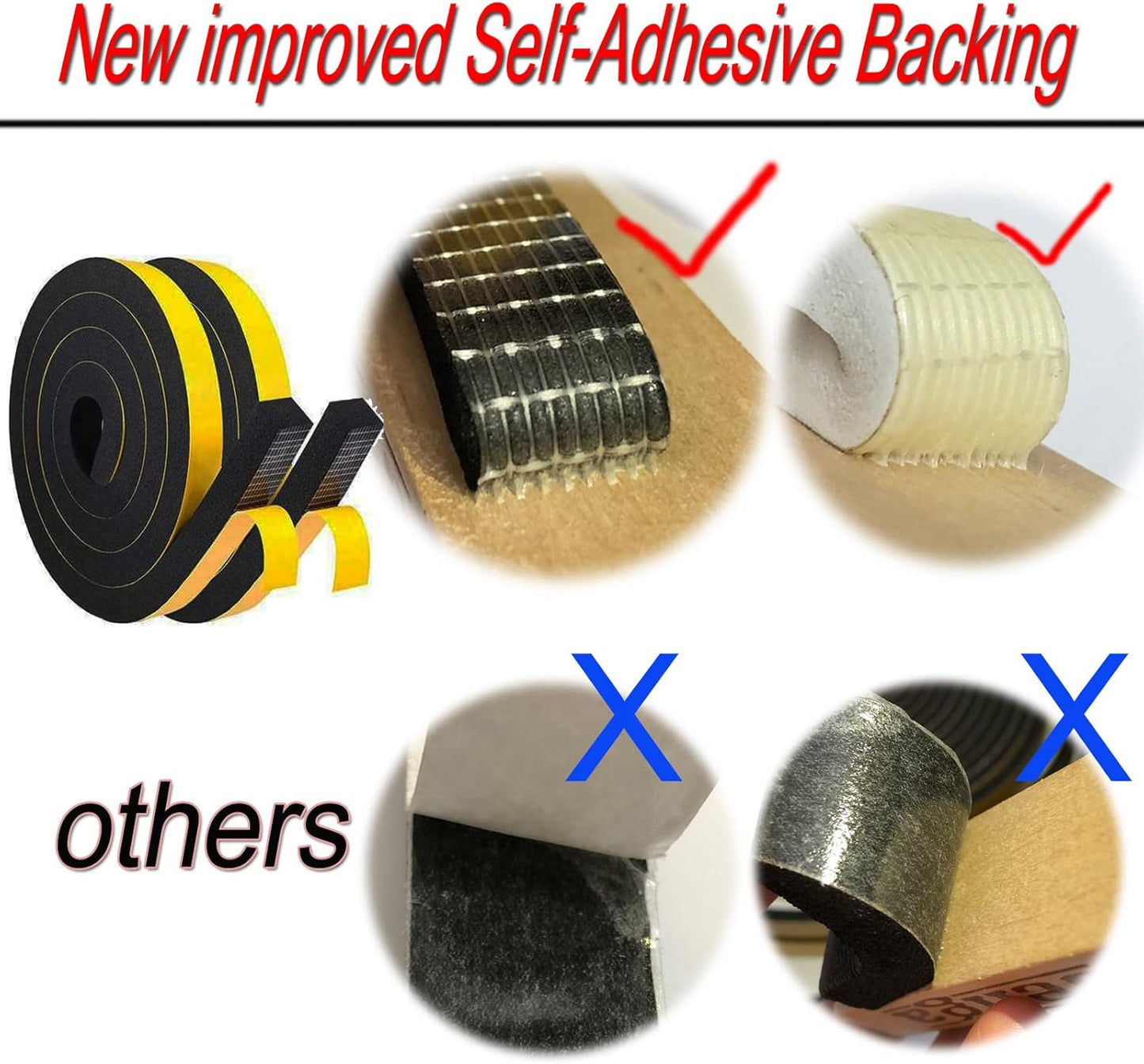 High-Density Rubber Foam Weather Stripping Seal Tape for Door Frame and Window - Self-Adhesive Insulation Roll for Extra Large Gaps (1/2" W x 1/8" T x 32FT, Black)