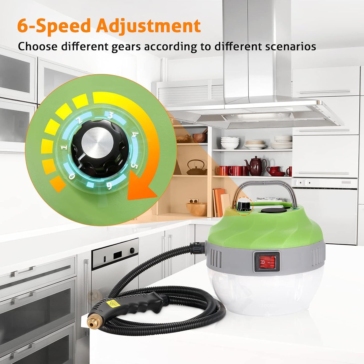 High Pressure Handheld Steamer for Cleaning - Portable Electric Steam Cleaner for Car Detailing, Home, Kitchen, Floors - WICHEMI (1800W, Green)