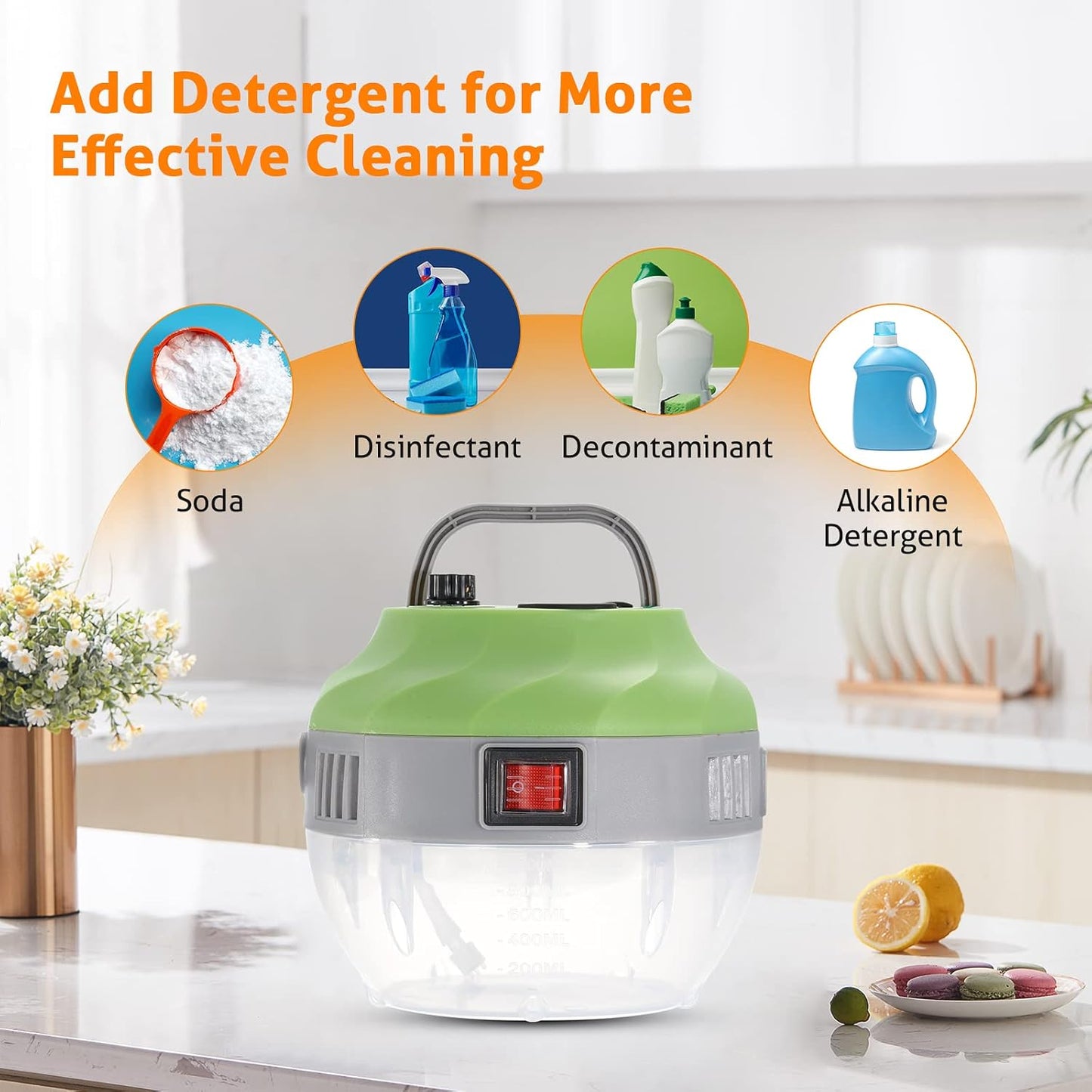 High Pressure Handheld Steamer for Cleaning - Portable Electric Steam Cleaner for Car Detailing, Home, Kitchen, Floors - WICHEMI (1800W, Green)