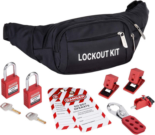 Holulo Lockout Tagout Kit with Breaker Lockout, Hasp, Padlock, and Bag - 8 Piece Set for Valves and Common Breakers