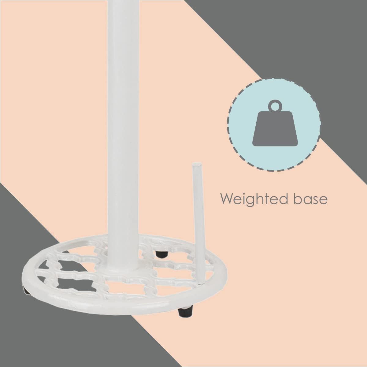 Home Basics White Cast Iron Lattice Design Countertop Paper Towel Holder with Tear-Arm and Non-Skid Feet for Kitchen