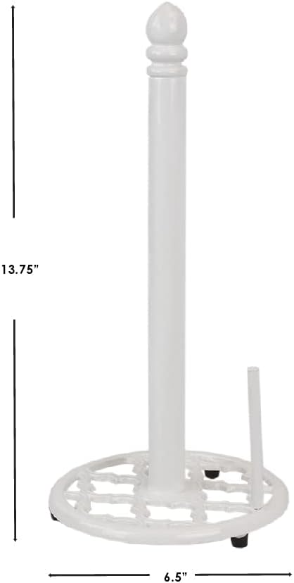 Home Basics White Cast Iron Lattice Design Countertop Paper Towel Holder with Tear-Arm and Non-Skid Feet for Kitchen