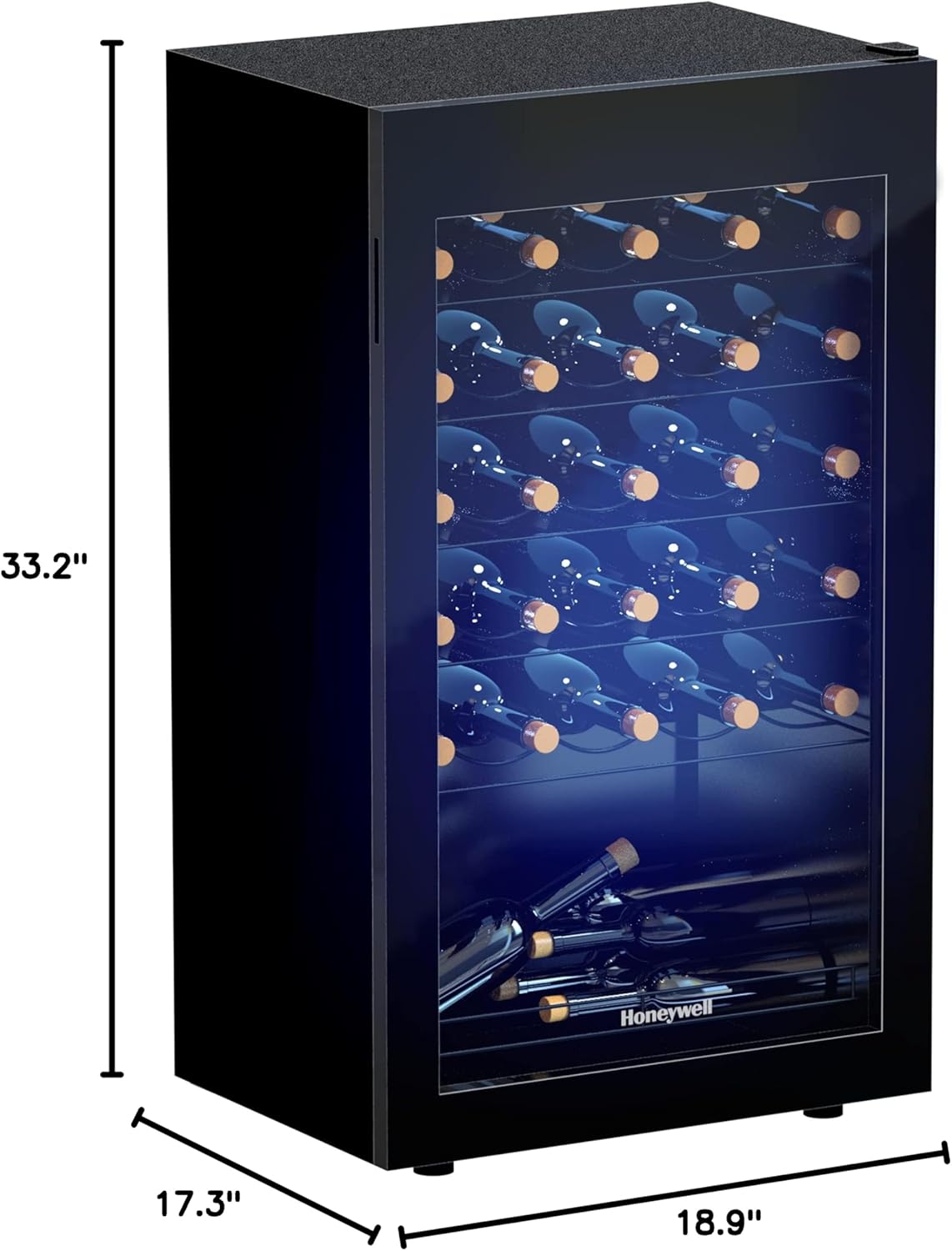 Honeywell 34 Bottle Stainless Steel Wine Cooler Refrigerator with Digital Temperature Control for Red, White, Champagne, Sparkling Wine - Large Freestanding Cellar