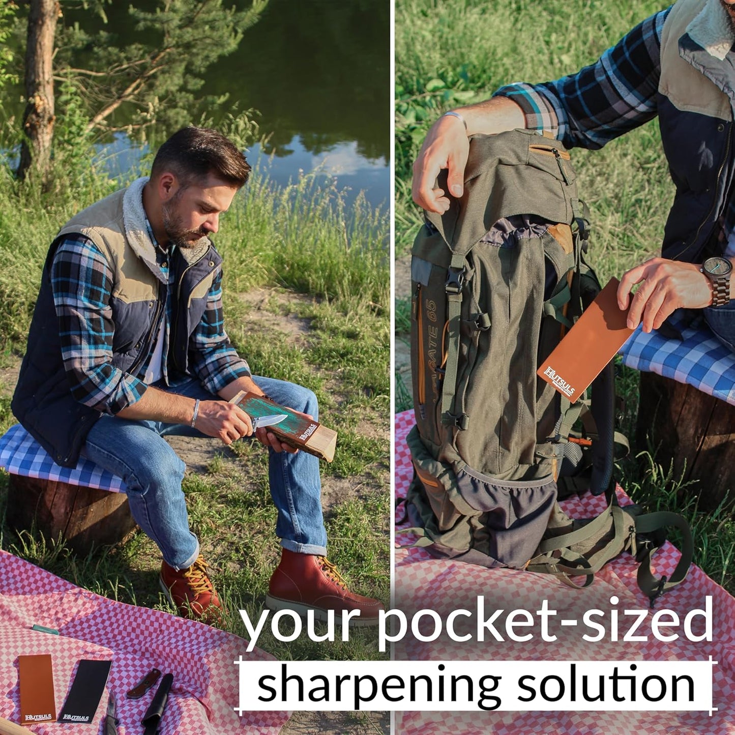Hutsuls Brown Leather Strop Kit with Green Honing Compound - Achieve Razor-Sharp Edges with Two-Sided Knife Sharpener and Step-by-Step Guide