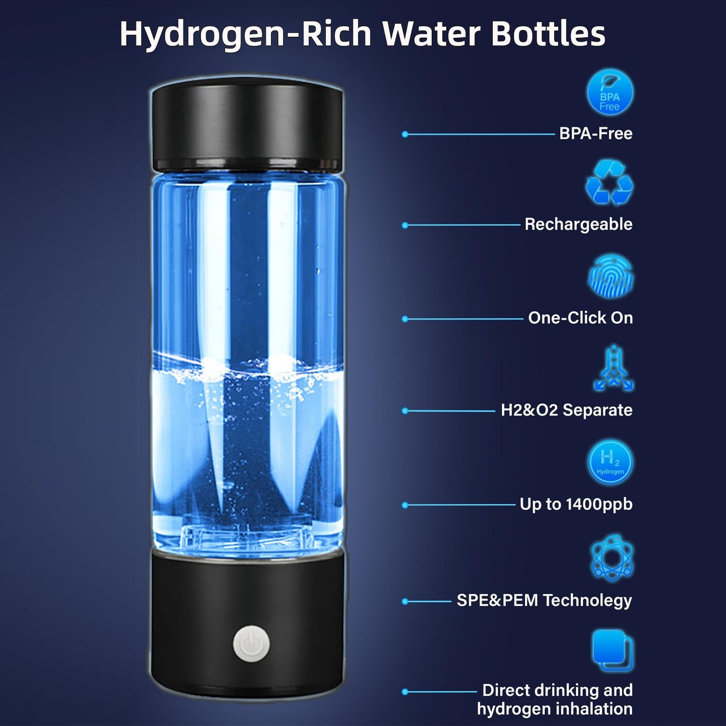 Hydrogen Water Bottle Generator with SPE/PEM Technology - 420ml Glass Ionizer for Office, Home, Travel - Improve Water Quality in Minutes - Ideal Gift for Women, Men, Grandpa, Grandma