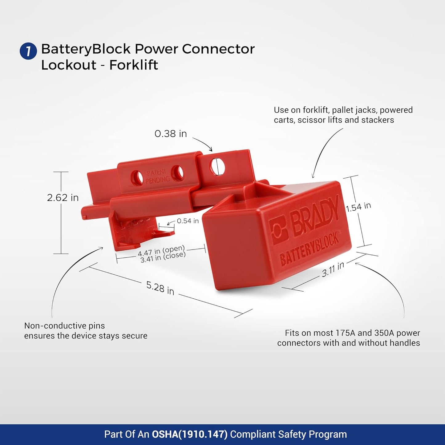 Industrial Forklift Safety Lockout Tagout Kit with Electrical Battery Connector Lockout Device, Red Safety Padlock, and Loto Tag - 153676 - WildKart