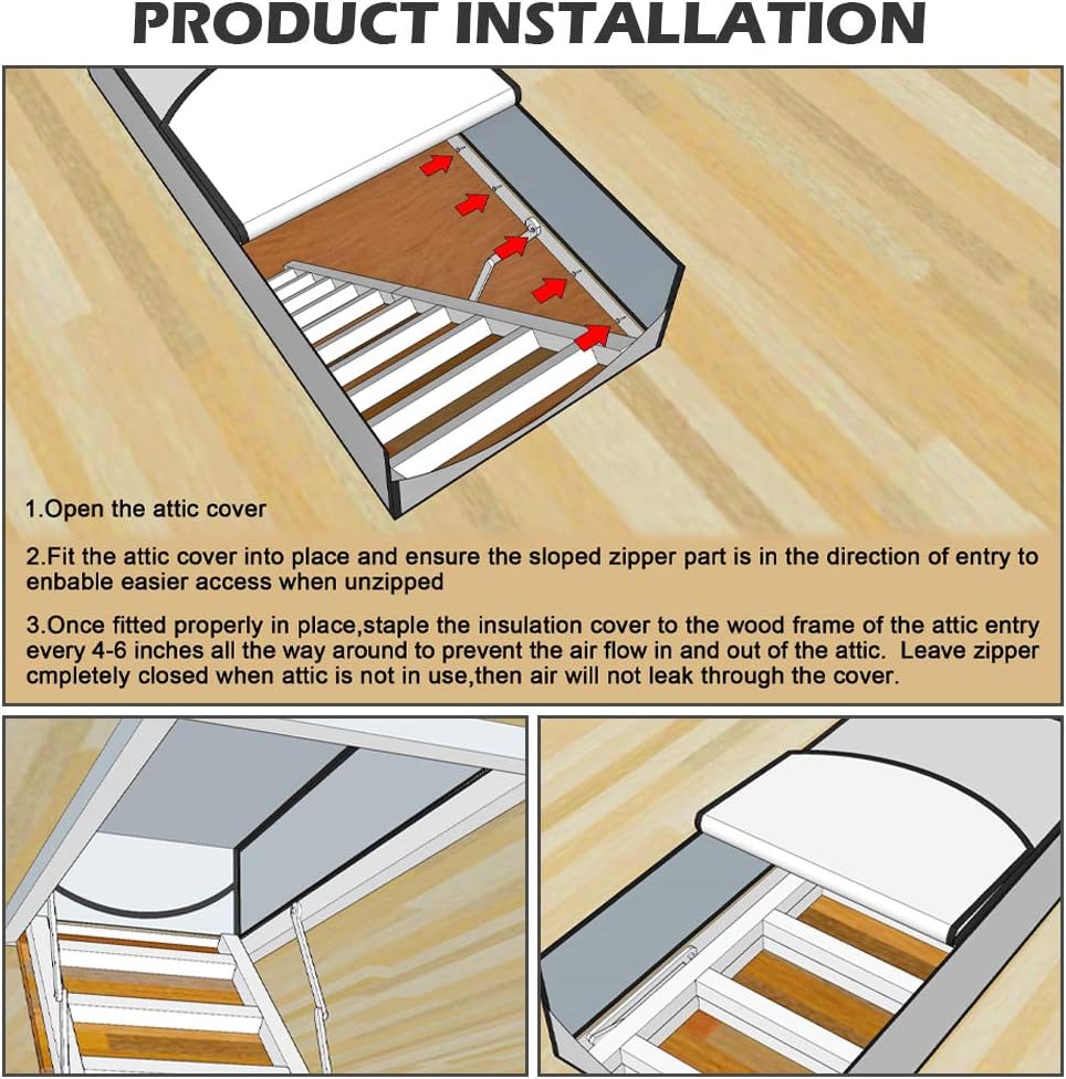Insulated Attic Stairs Cover with R-Value 15.5 - 25" x 54" x 11" - Easy Zipper Access - Air Tight Ladder Insulation