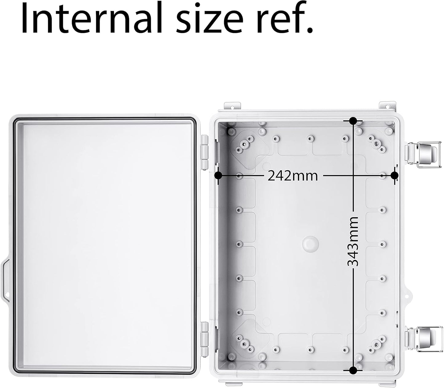 IP67 Waterproof Plastic Junction Box for Electrical Projects, Hinged Grey Cover, Mounting Plate, Wall Bracket - 370x270x150mm