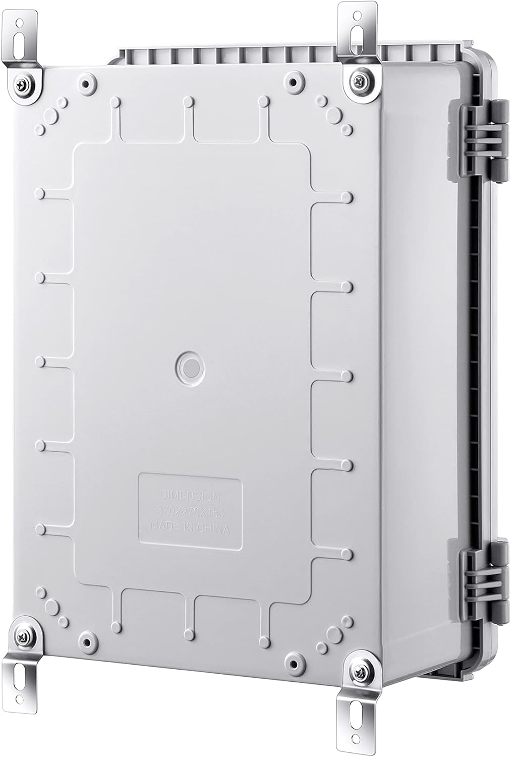 IP67 Waterproof Plastic Junction Box for Electrical Projects, Hinged Grey Cover, Mounting Plate, Wall Bracket - 370x270x150mm