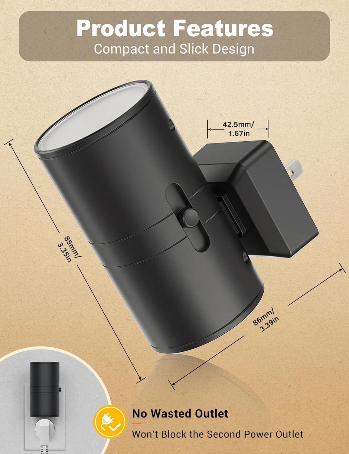 JandCase Dimmable Plug-in Night Lights with Dusk to Dawn Sensor, Soft White 3000K, Adjustable Brightness - 2 Pack