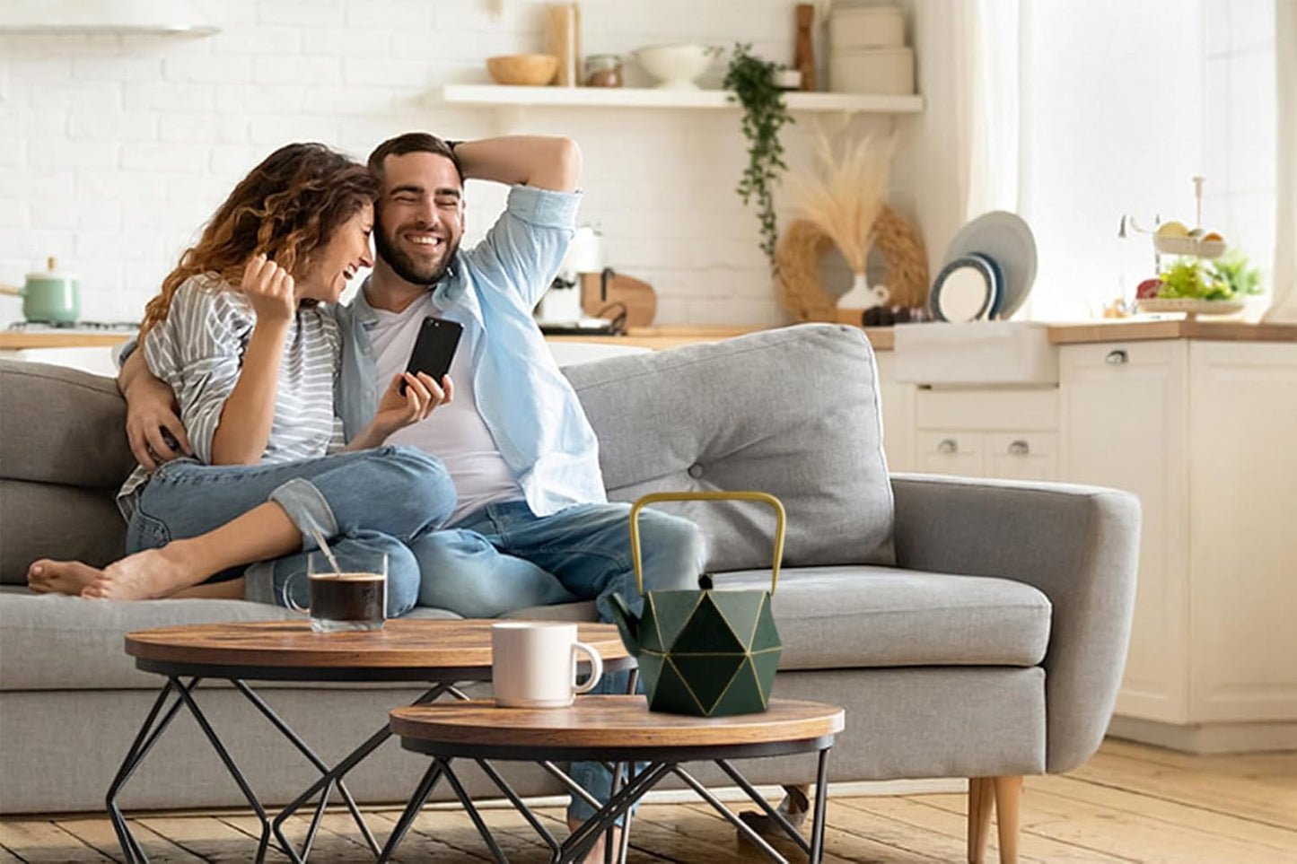 Japanese Cast Iron Teapot with Diamond Design, Stovetop Safe Tea Kettle, 30 oz (900 ml) Dark Green, Removable Infuser