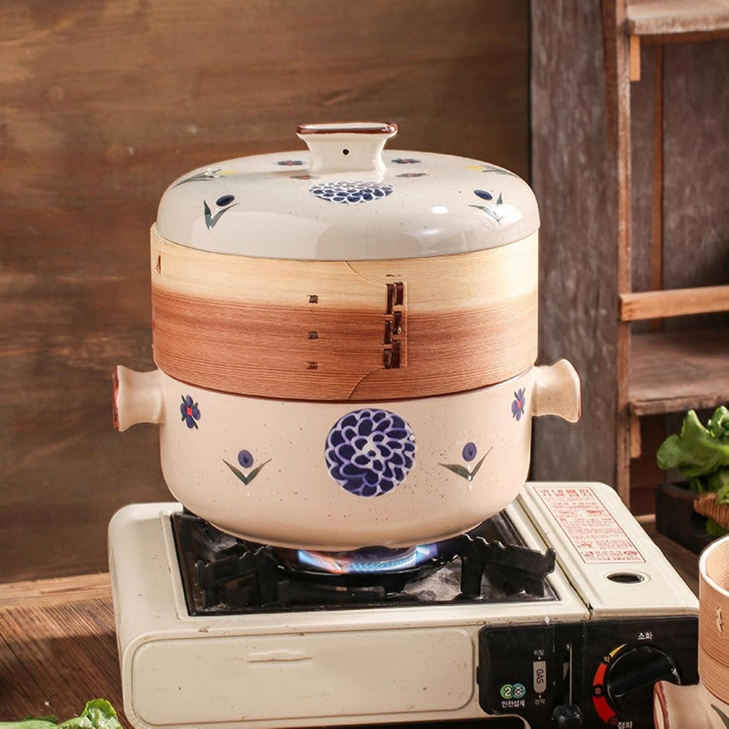 Japanese Ceramic Casserole Pot with Steamer Basket - Soup Stew Clay Pot for Healthy Cooking - 4L
