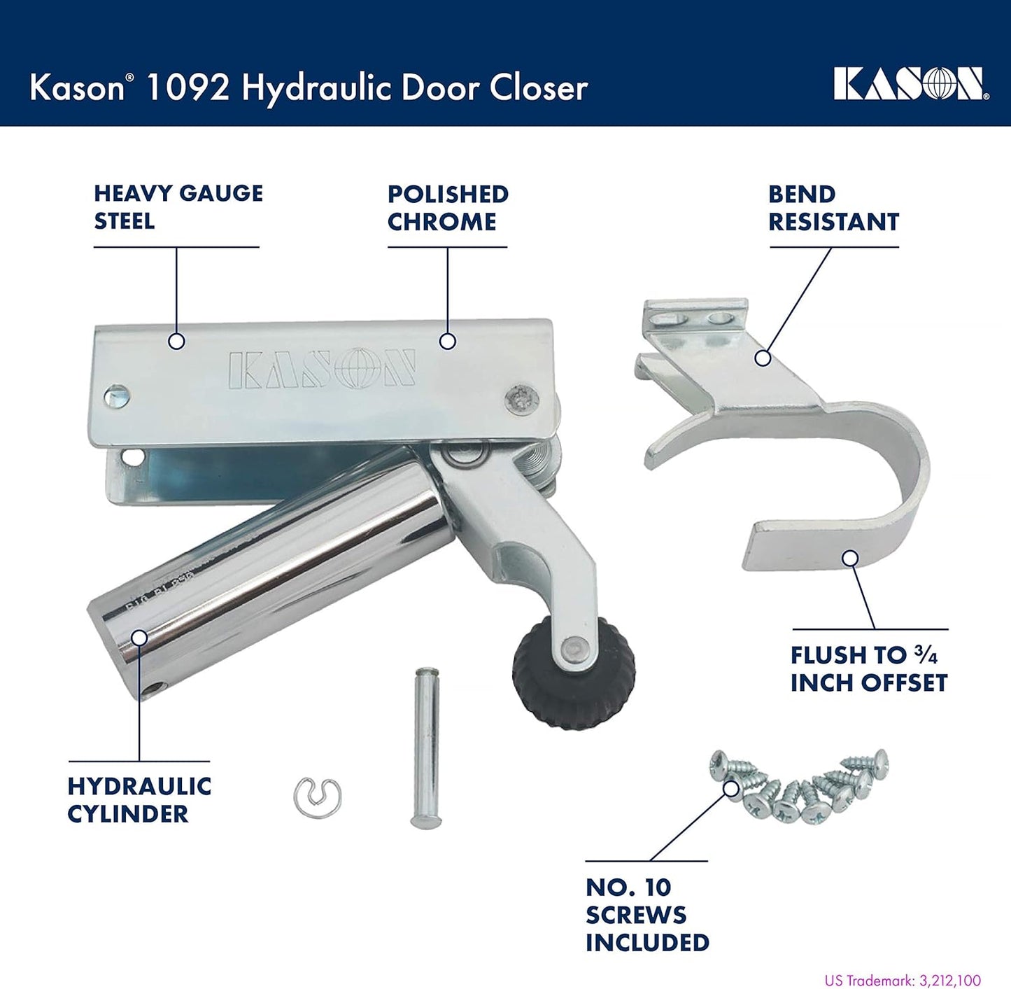 Kason 1092 Hydraulic Door Closer - Flush Mount with 3/4 Inch Offset