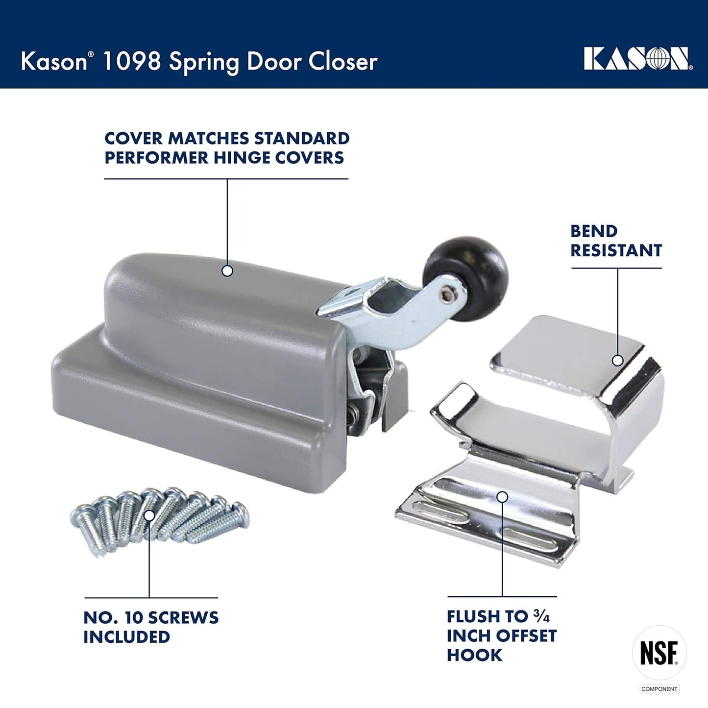 Kason 1098 Spring Door Closer with Flush Hook - 11098000004