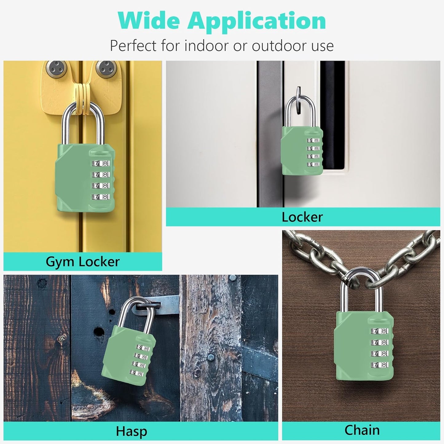 KAWAHA CL11KG Outdoor Combination Padlock Set - 4 Digit Gym Locker Lock for School, Gates, Doors, Toolbox - Khaki-Green