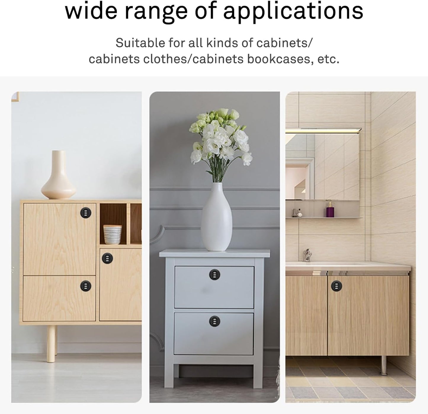 Keyless 3-Digit Combination Cam Lock Set for Cabinets and Mailboxes - 3 Pack, Black, Fits 0.3-0.9 Inch Cylinder