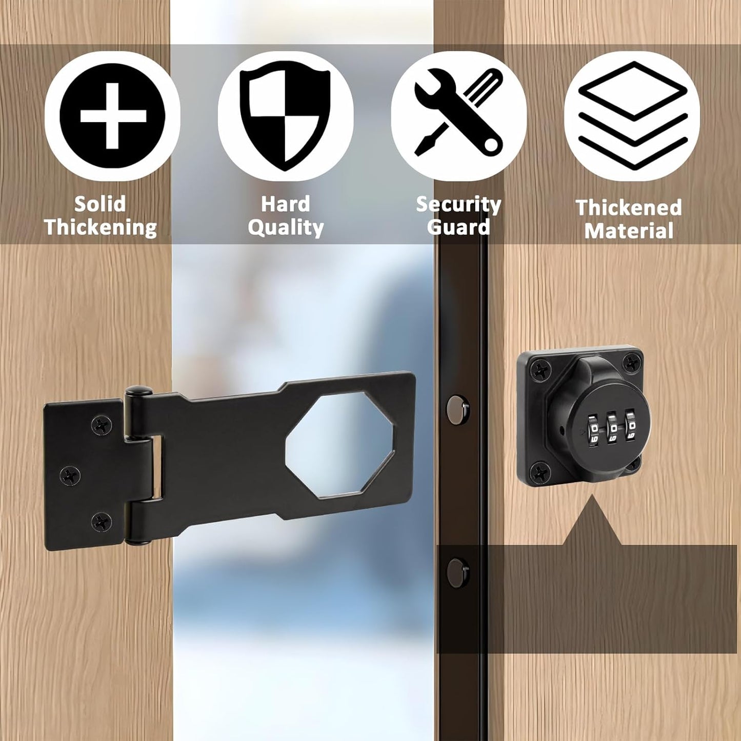 Keyless Combination Cabinet Lock for Household Doors - 90/180 Degrees Latches, Password Lock for Cabinets, Sliding Barn Doors, Pet Doors - 4.5inch Black Lock