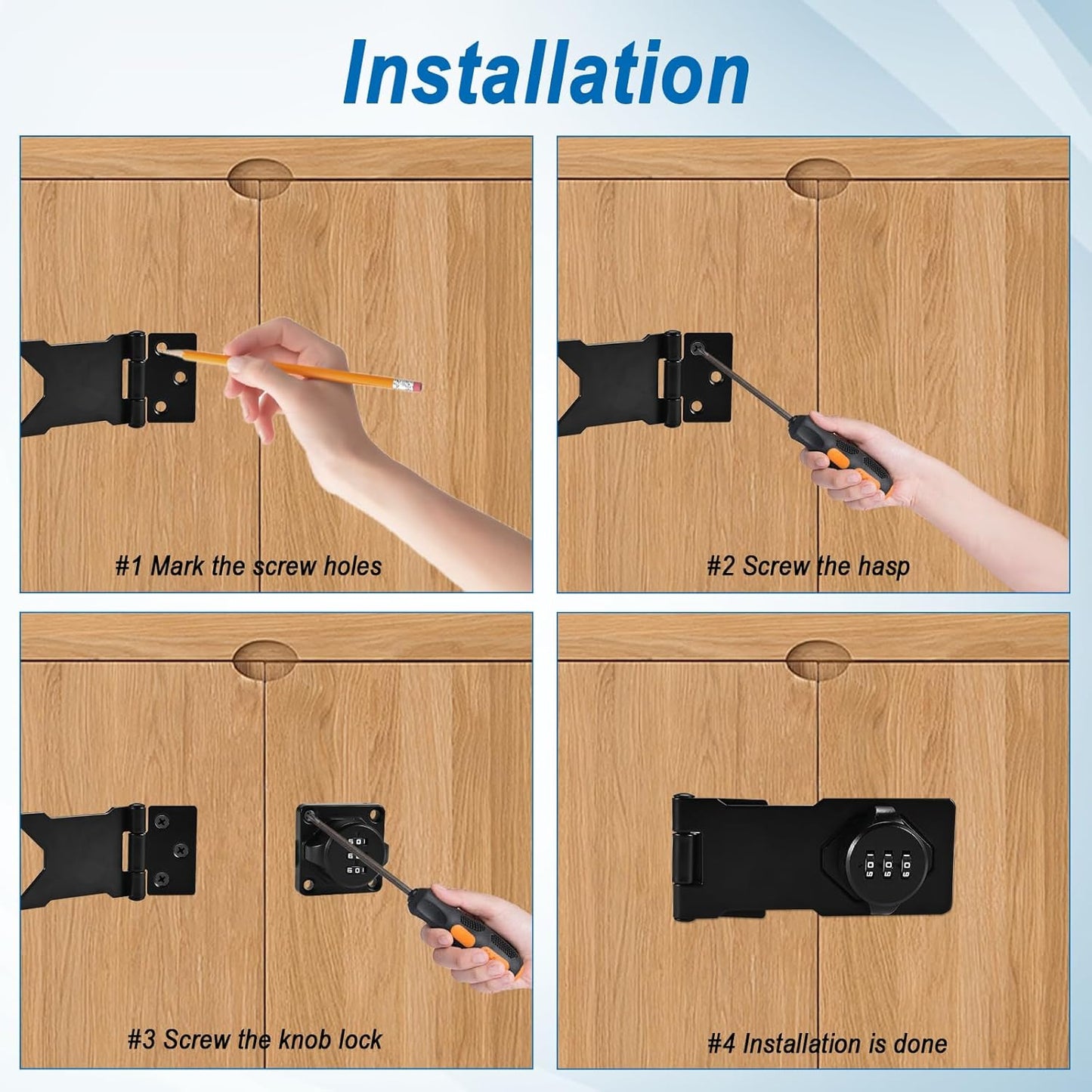 Keyless Combination Cabinet Locks Baby Proofing Set - 3-Digit Password Code Door Latches for Cabinet, Barn Door, Bathroom - Includes Screws