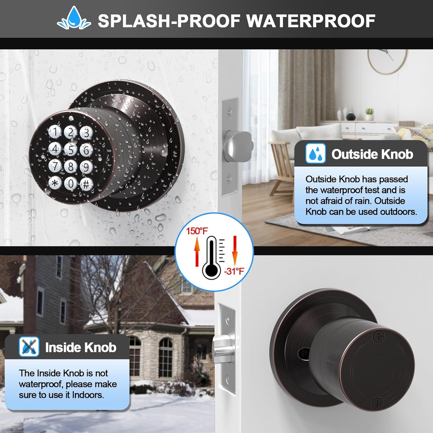 Keyless Entry Door Knob with Keypad, Child Proof Lock, Auto Lock, Easy Installation - Home, Office, Apartment Security - Oil Rubbed Bronze (2 Pack)