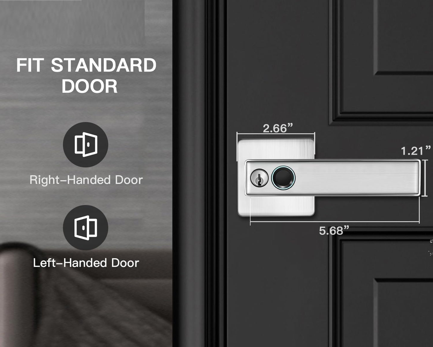 Keyless Entry Finger Print Door Knob Lock for Bedroom, Biometric Thumb Print Smart Lock Handle for Interior Room, Office, Garage