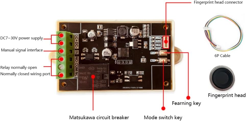 Keyless Fingerprint Electric Biometric Safe Lock for Cabinets & Drawers - DIY 5V/12V/24V On/Off Relay Switch