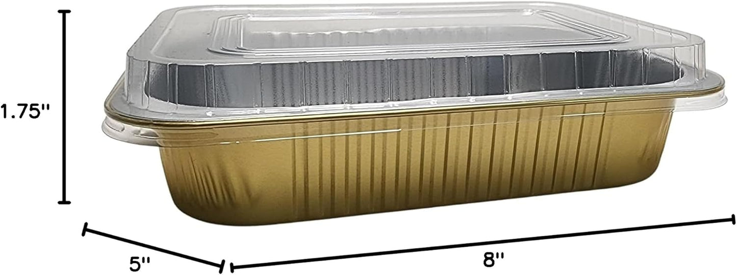 KitchenDance Aluminum Colored Baking Entree Pan Set with Lid - 8 x 5 Inches, Nonstick Foil, Heavy Rectangular Cake Pans for Cakes and Casseroles (25 Pack, Gold)