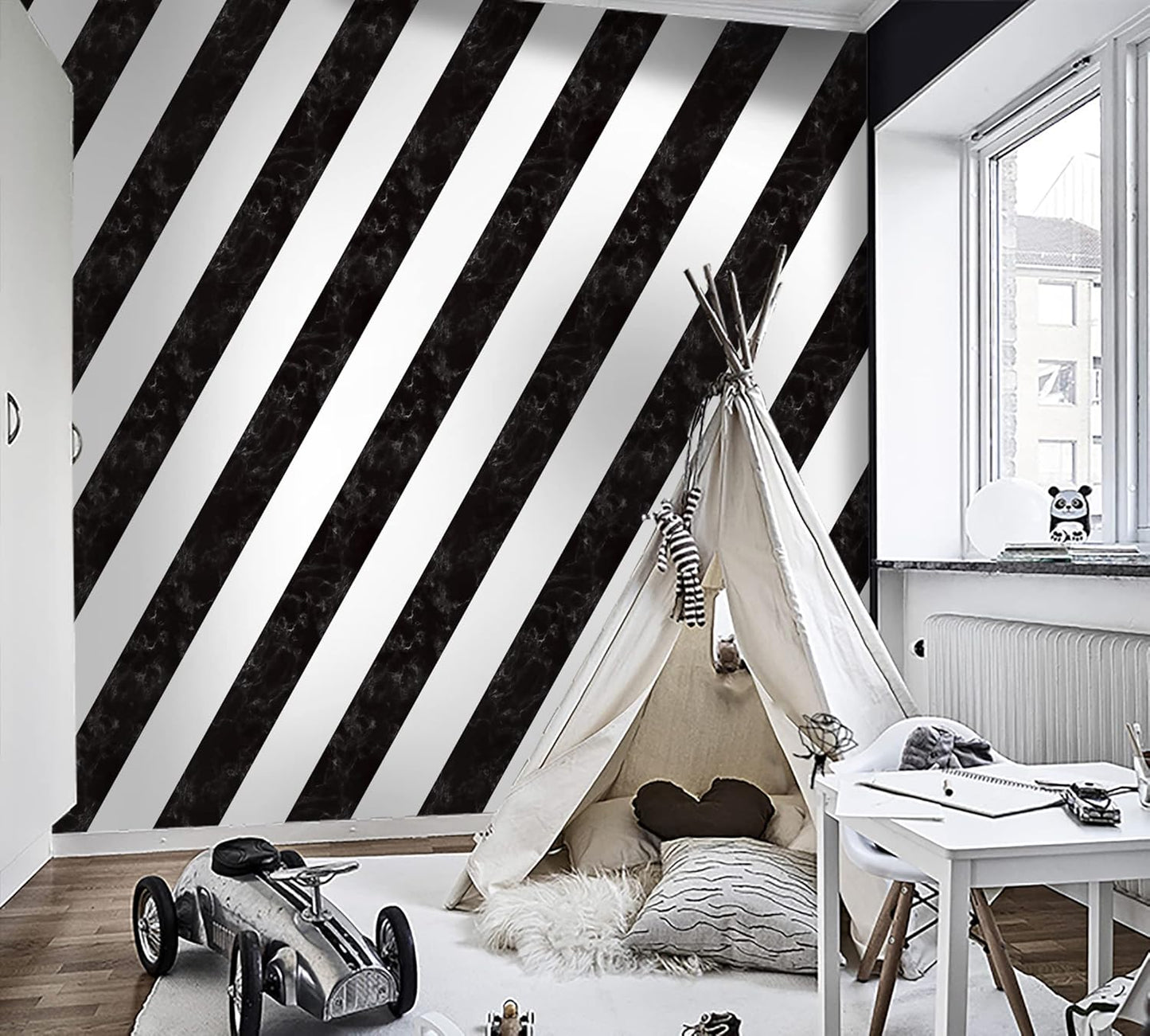 Kitico 16.1" x 197" Marble Black & White Peel and Stick Wallpaper - Waterproof Stripe Contact Paper - Removable Self Adhesive Decorative Wall Covering