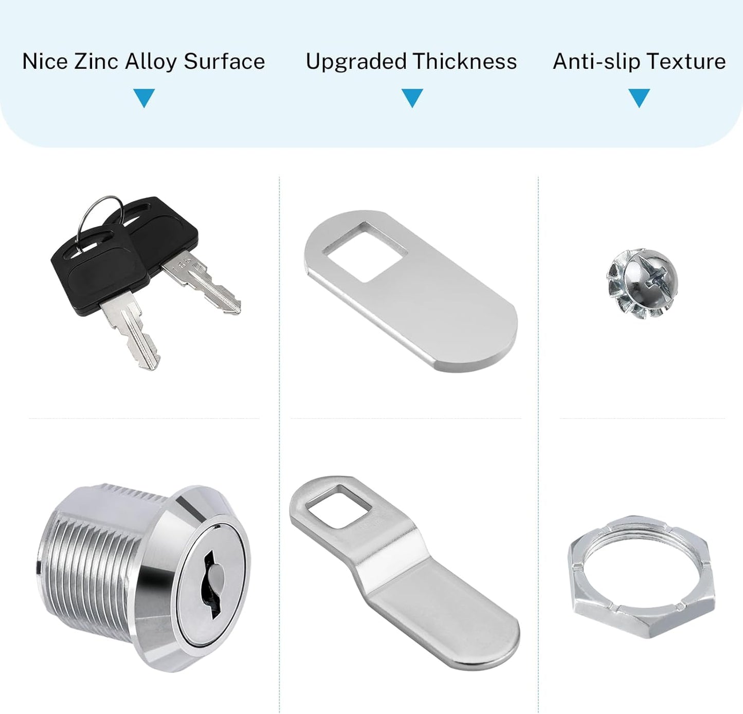 Kohree 5 Pack RV Cabinet Locks with Keys, 5/8 Inch Cam Locks Cylinder Keyed Alike, Chrome-Finish Zinc Alloy for Tool Box, Mailbox, File Compartment