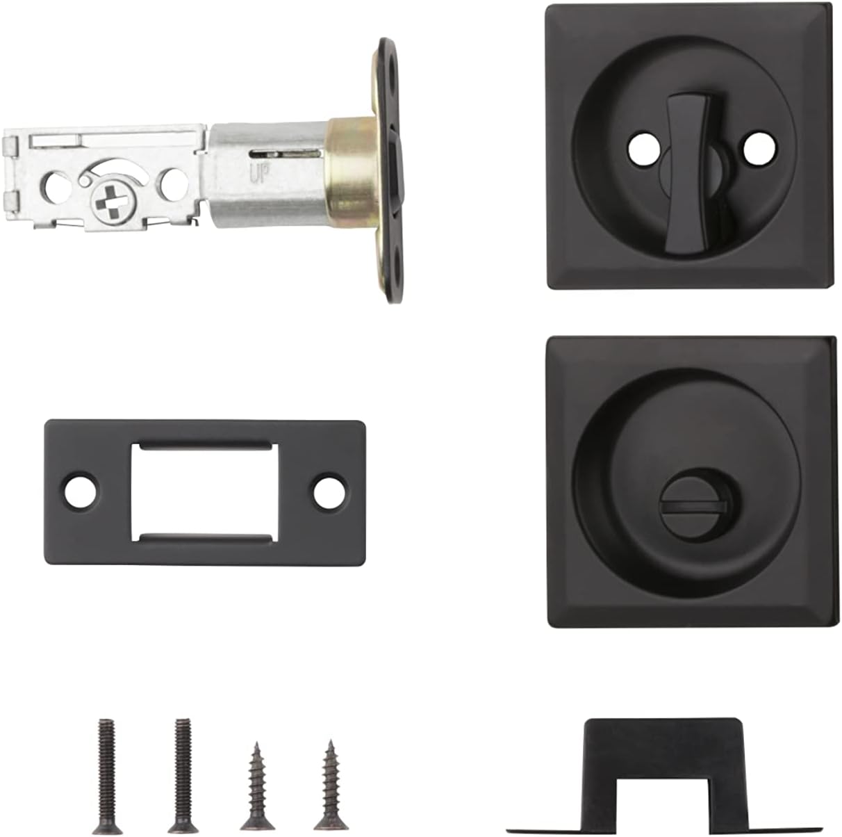 Kwikset 335SQT-514 Square Privacy Pocket Door Lock with Iron Black Finish - WildKart
