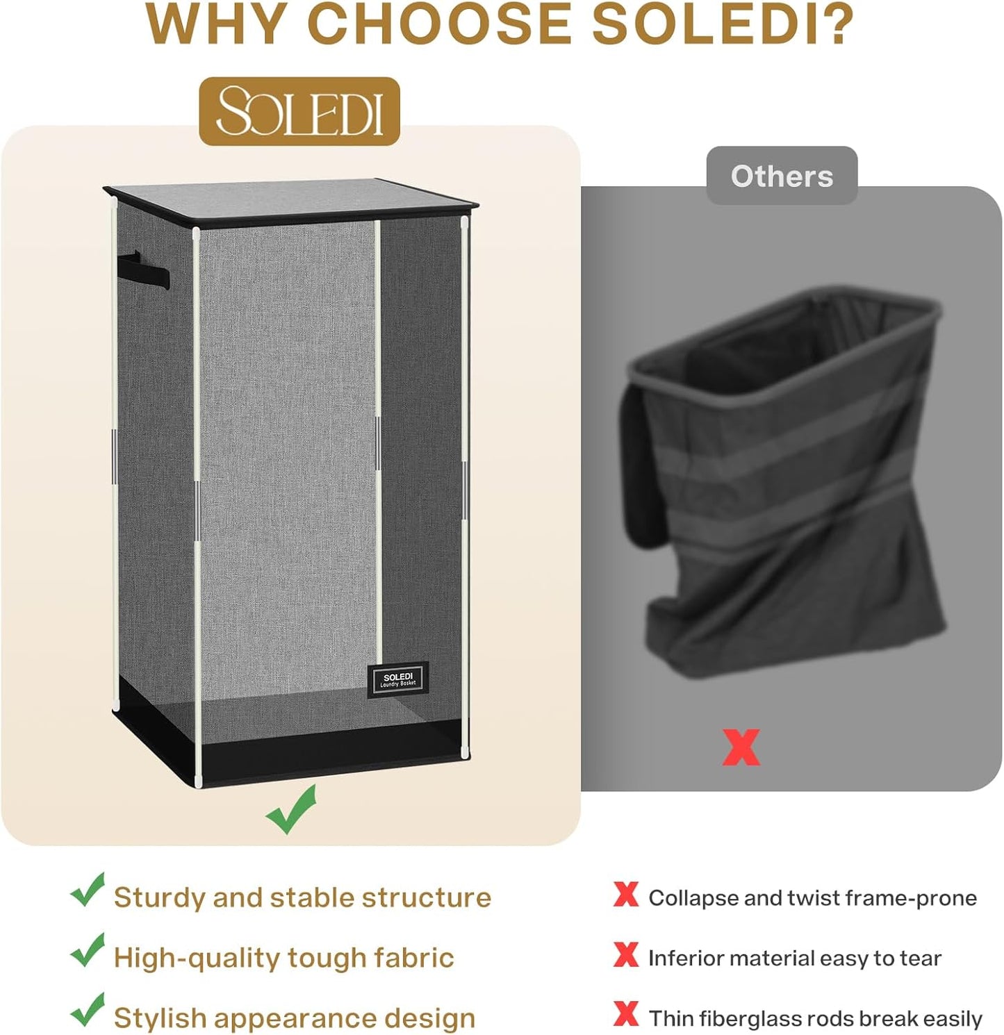 Large 100L Laundry Hamper with Lid and Bag - Collapsible Clothes Basket for Bedroom, Bathroom, Dorm - Easy to Carry and Removable - Dirty Hampers for College - Grey
