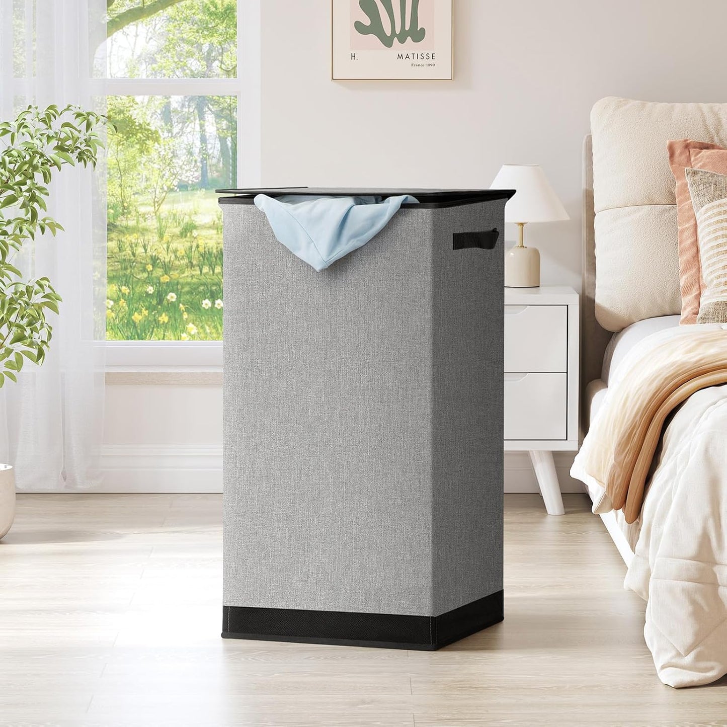 Large 100L Laundry Hamper with Lid and Bag - Collapsible Clothes Basket for Bedroom, Bathroom, Dorm - Easy to Carry and Removable - Dirty Hampers for College - Grey