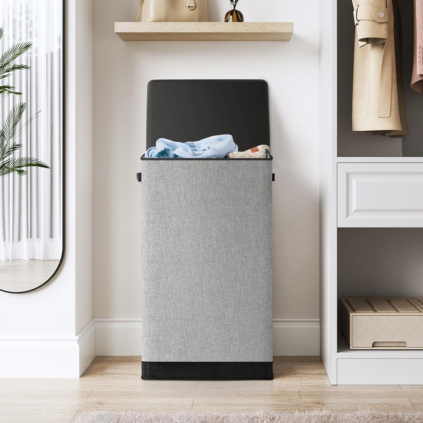 Large 100L Laundry Hamper with Lid and Bag - Collapsible Clothes Basket for Bedroom, Bathroom, Dorm - Easy to Carry and Removable - Dirty Hampers for College - Grey