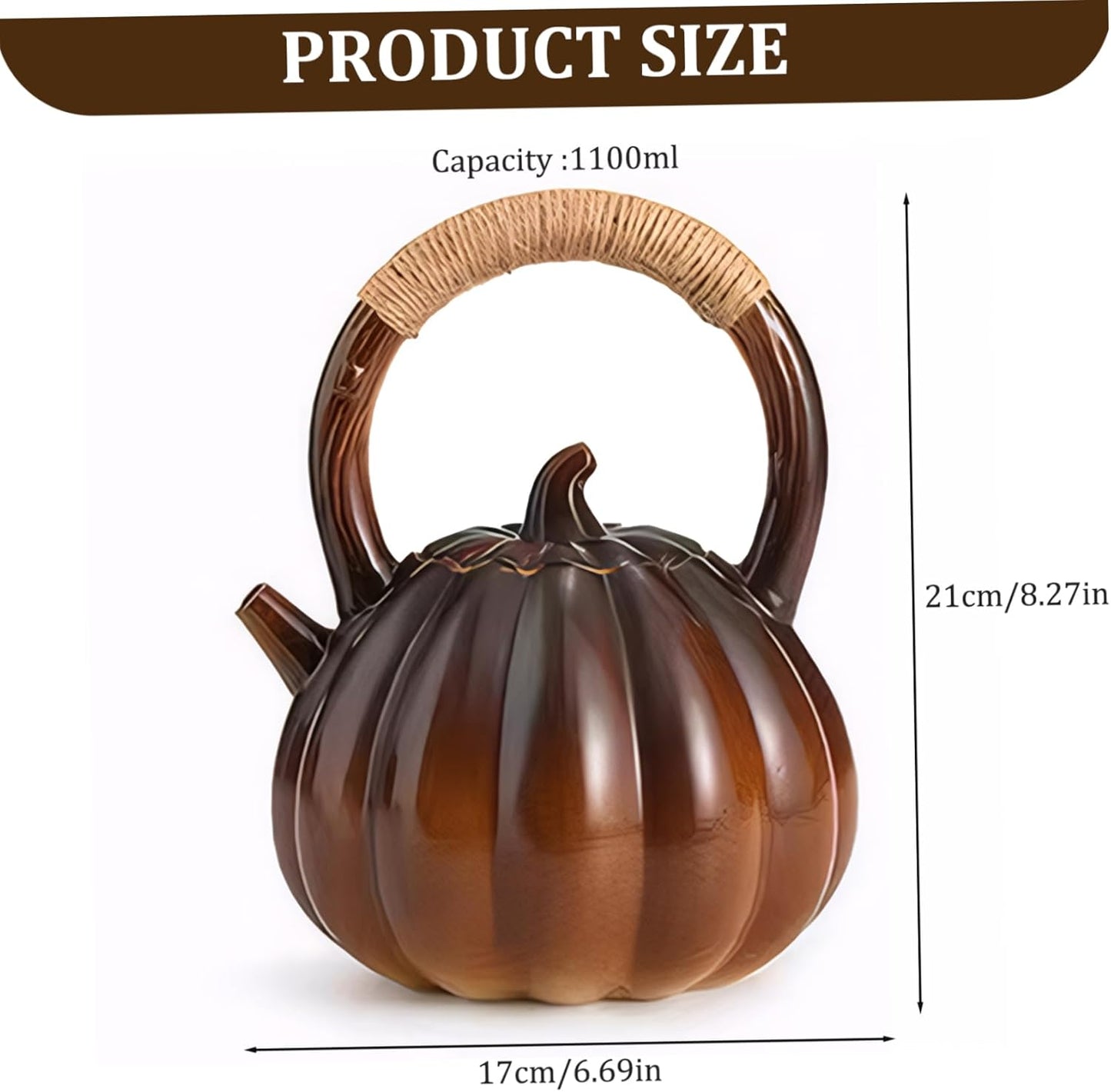 Large 1100ml Ceramic Pumpkin Teapot with Handle & Lid - Whistling Tea Kettle for Stove Top