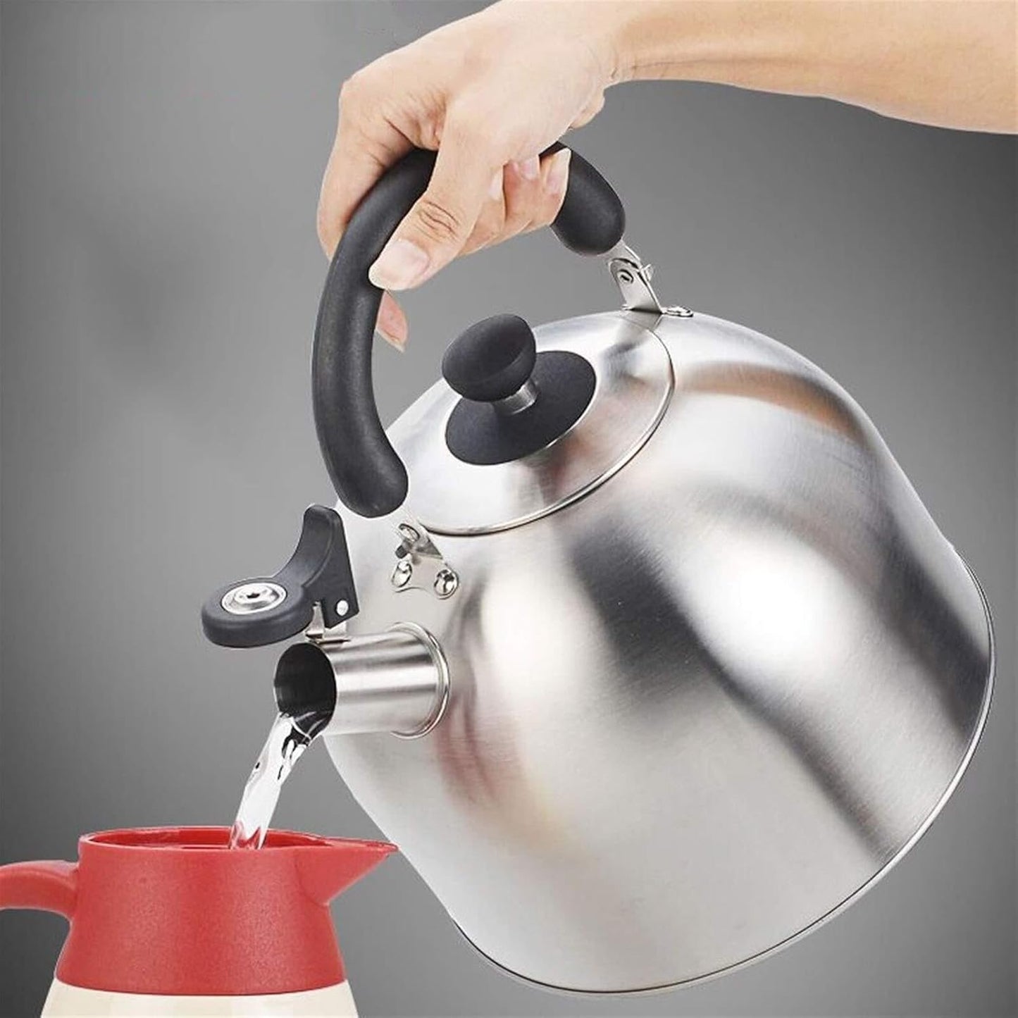 Large Capacity 304 Stainless Steel Whistling Tea Kettle for Induction, Gas, Electric Stoves - 2.6 Quart