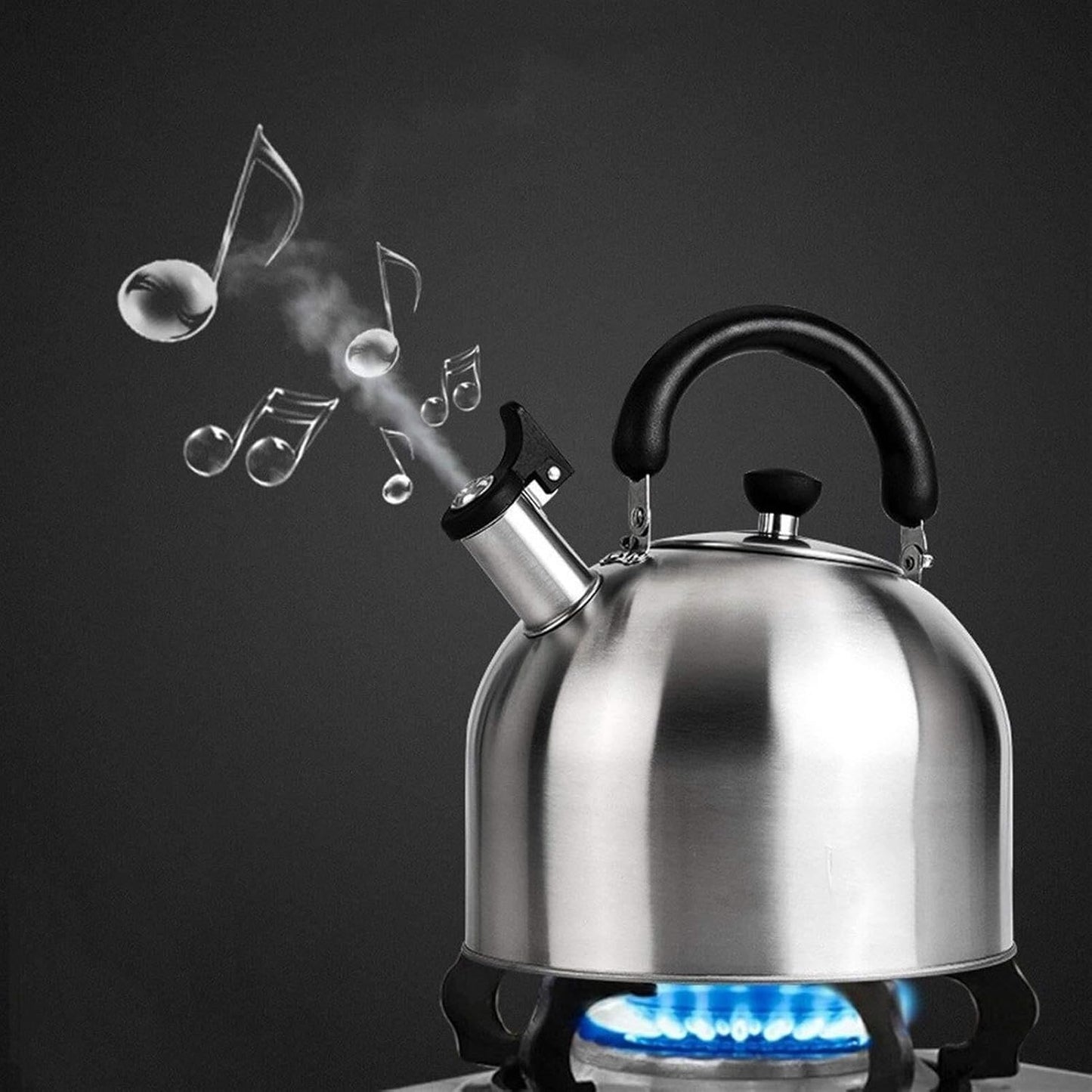 Large Capacity 304 Stainless Steel Whistling Tea Kettle for Induction, Gas, Electric Stoves - 2.6 Quart