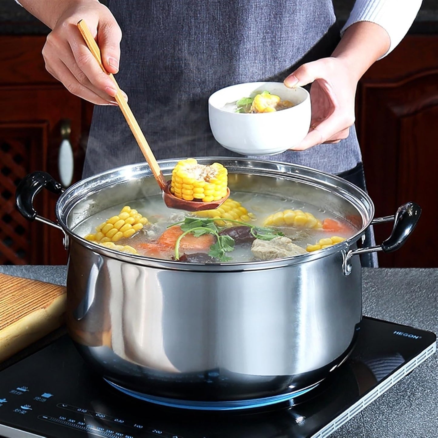 Large Capacity Stainless Steel Steamer/Stock Pot for Gas Stove/Induction Cooker - 30cm/32cm/34cm - Household/Commercial Use