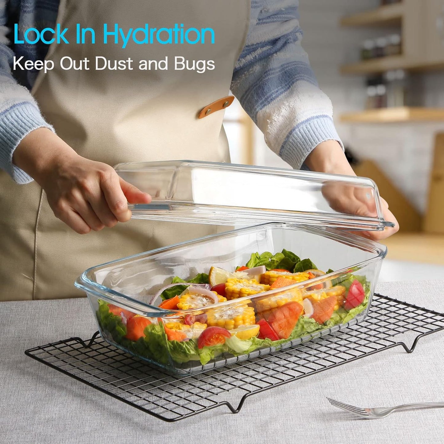 Large Rectangular Glass Baking Dish with Lid - Deep Glass Casserole Bakeware for Oven - NUTRIUPS Glass Dish