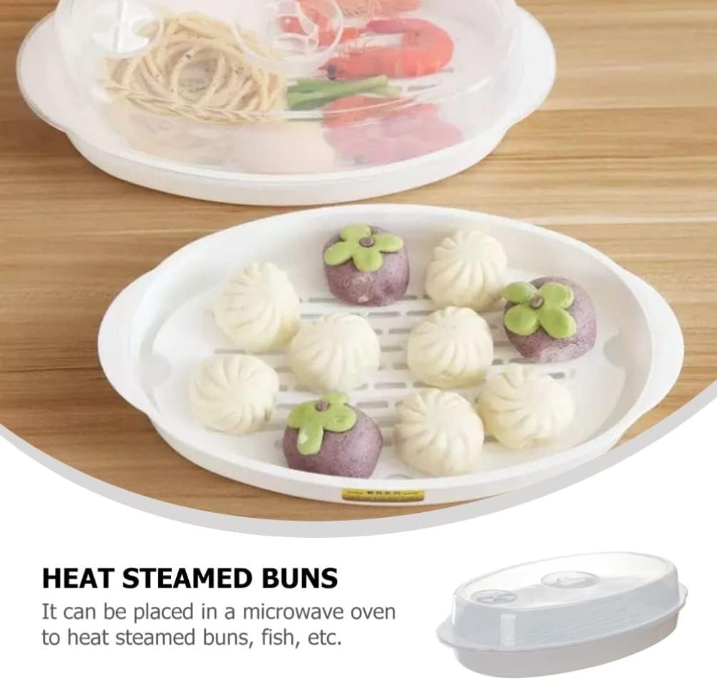 Large Steamed Fish Plate with Hair Steamer Basket Set - Microwave Safe, White Cooking Pot for Dumplings and Fish