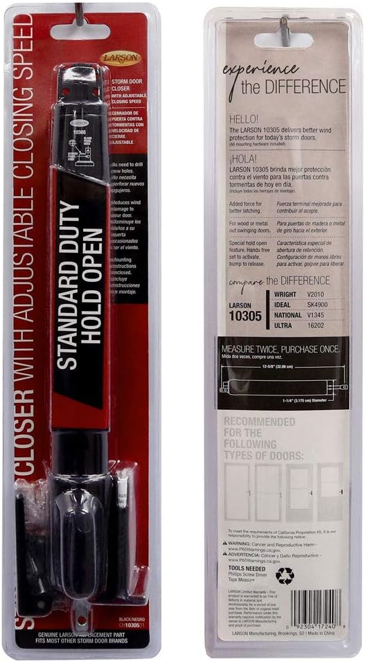 LARSON Certified Storm Door Closer Hold-Open Kit - Black, Hands-Free Access Solution