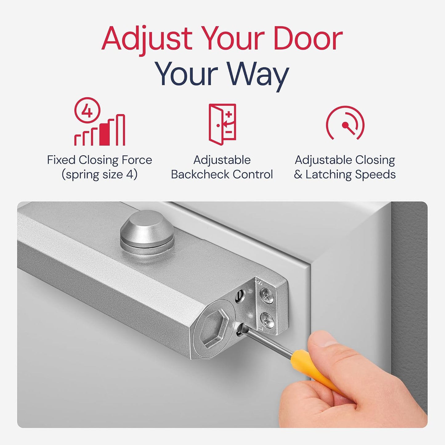 Lawrence LH534 Aluminum Medium Duty Commercial Automatic Door Closer for Home, Garage & Light Commercial Doors - Surface-Mounted Residential Hydraulic Door Closer