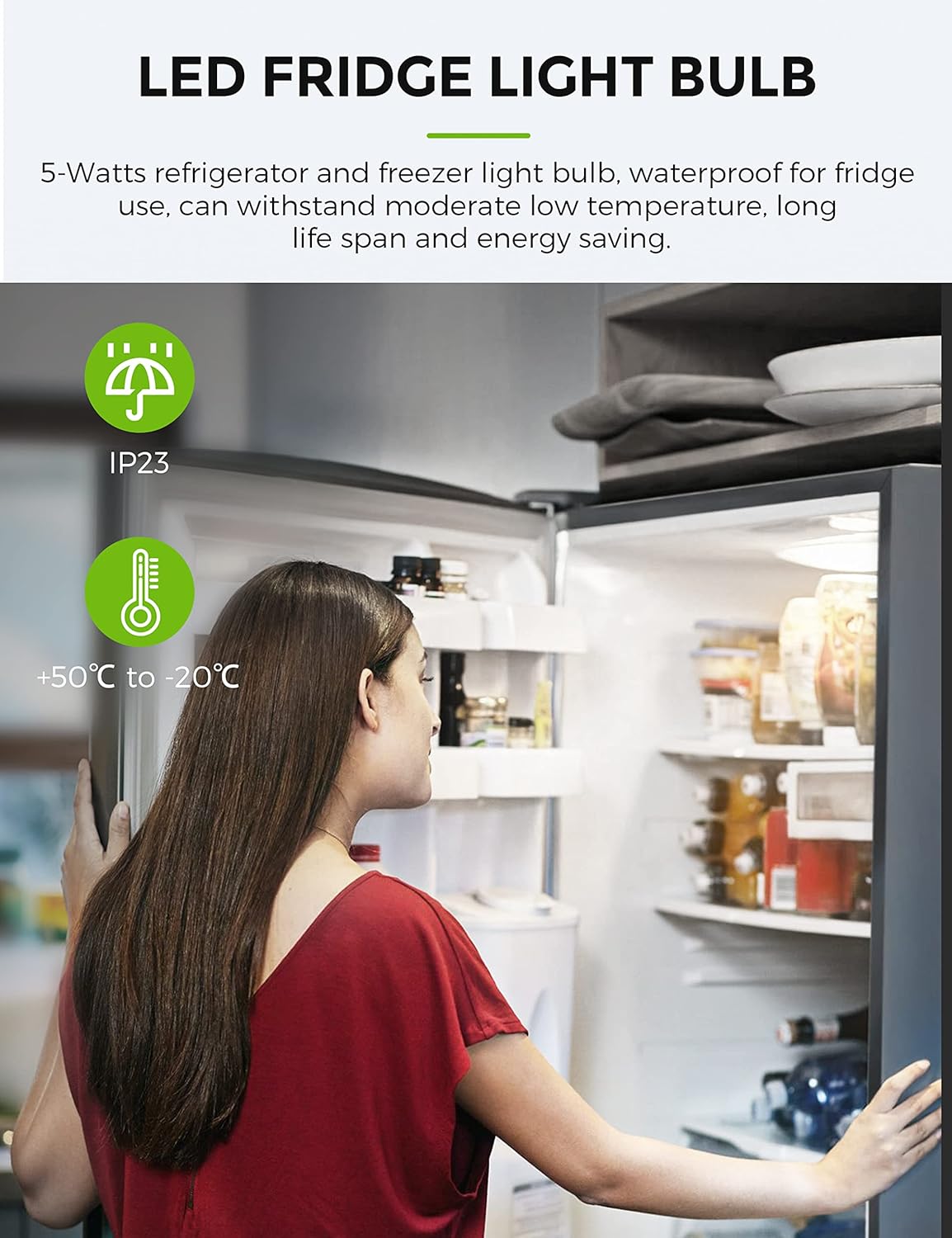 LED Refrigerator Light Bulb 40W Equivalent Waterproof 120V A15 Fridge Bulbs 5W E26 Daylight White 5000K for Home Kitchen Lighting - Non-dimmable, Pack of 2
