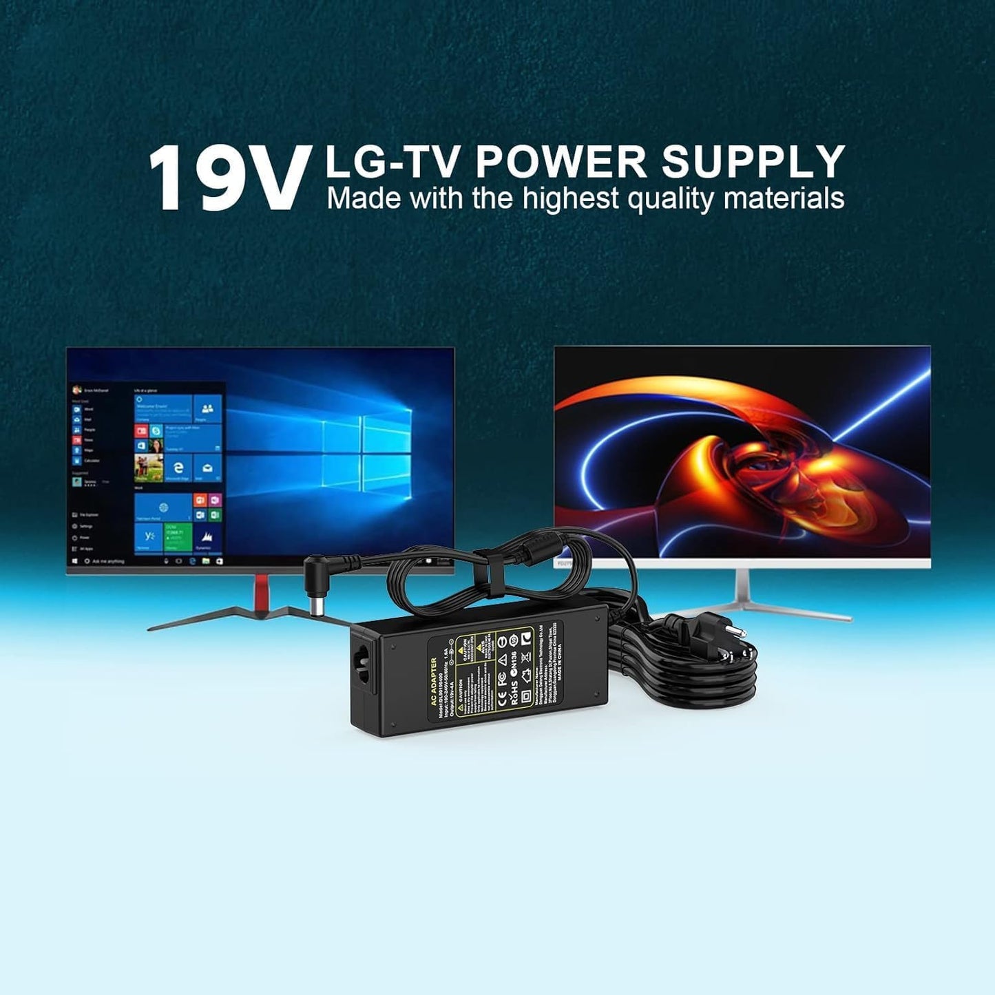 LG 19V AC DC Adapter Charger Power Supply Cord for LED LCD Monitor TV - ADS-40FSG-19 24LJ4540 DA-48F19 DA-65G19 LCAP21C 24LB451B