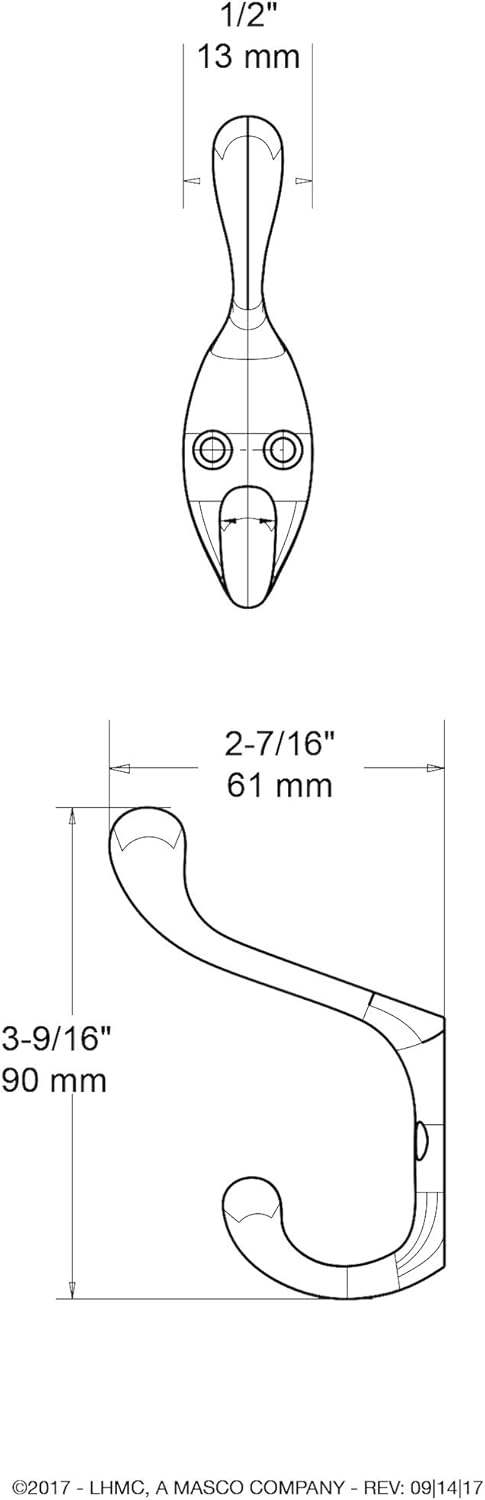 Liberty Hardware B42302Q-FB-C5 Heavy Duty 3-Inch Coat and Hat Hook in Flat Black Finish