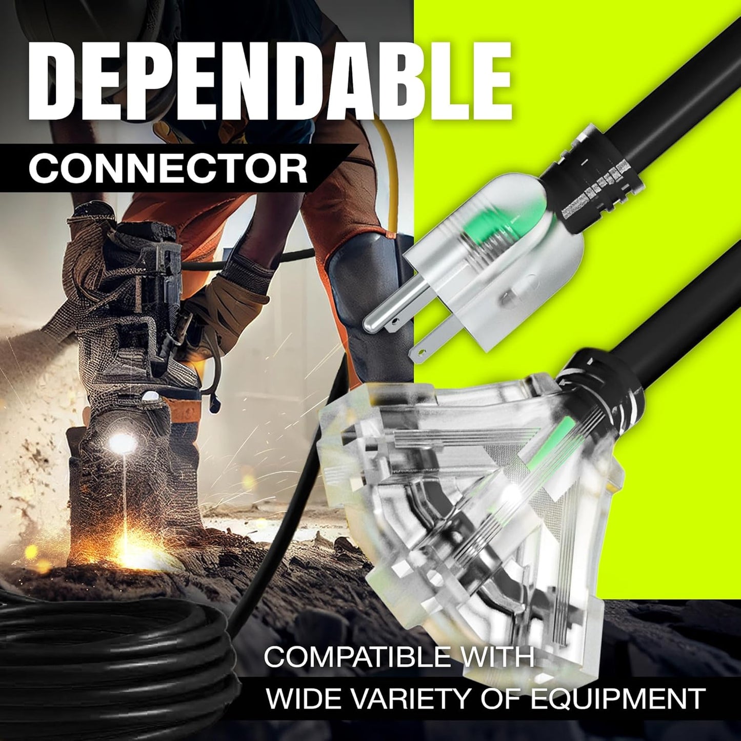LifeSupplyUSA 3ft Waterproof Outdoor & Indoor Power Extension Cord - 3 Prong, 3-Outlet, SJTW, 12 Gauge, 15 AMP - 125V, 1875W, Black