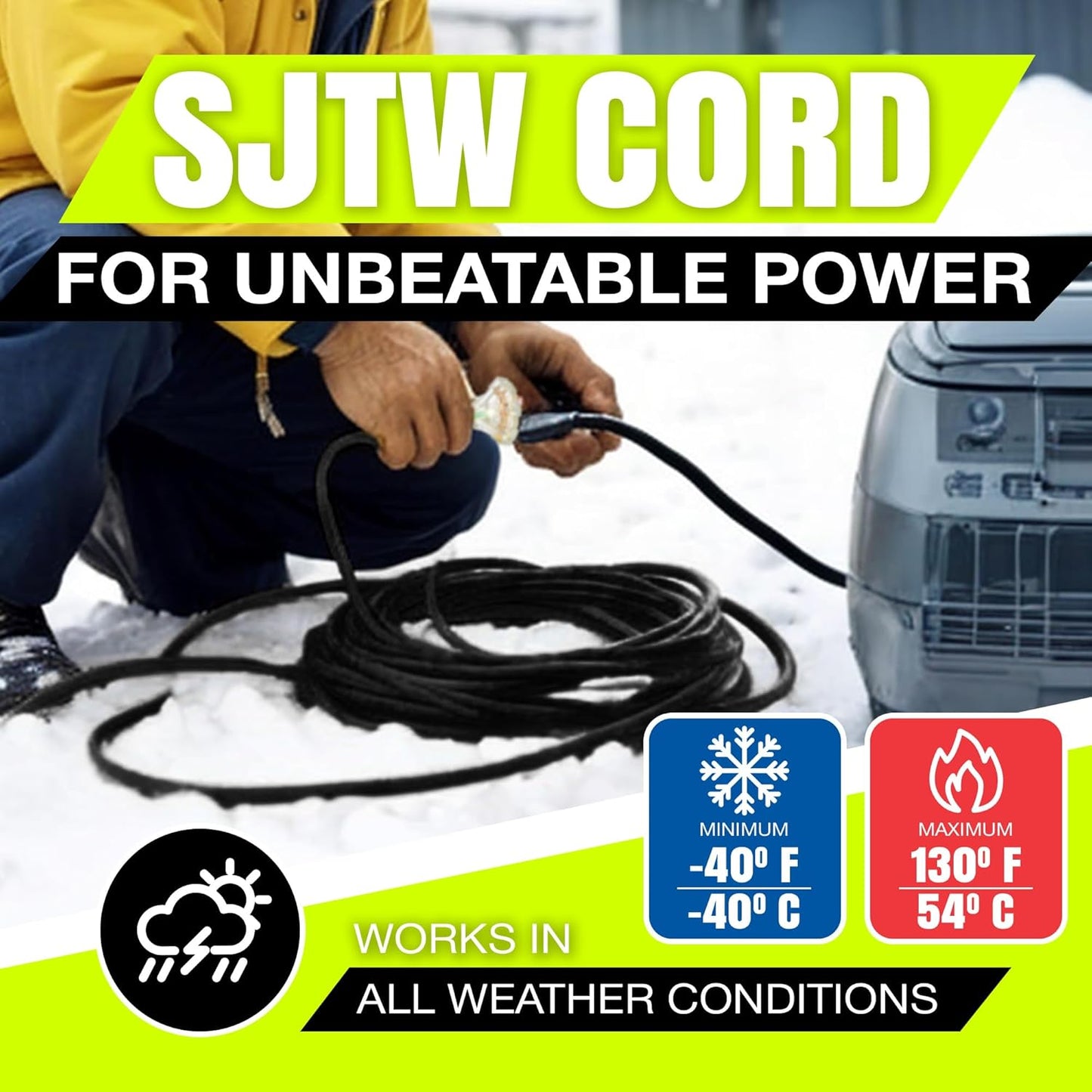 LifeSupplyUSA 3ft Waterproof Outdoor & Indoor Power Extension Cord - 3 Prong, 3-Outlet, SJTW, 12 Gauge, 15 AMP - 125V, 1875W, Black