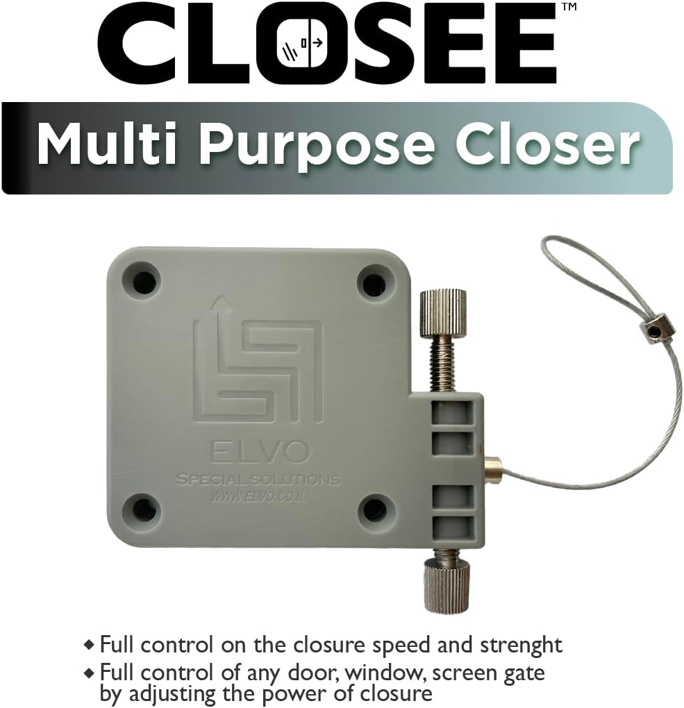 Lily's Home Automatic Sliding Screen Door Closer - Storm & Cabinet Doors, Punch-Free, Adjustable Speed & Strength, Gray