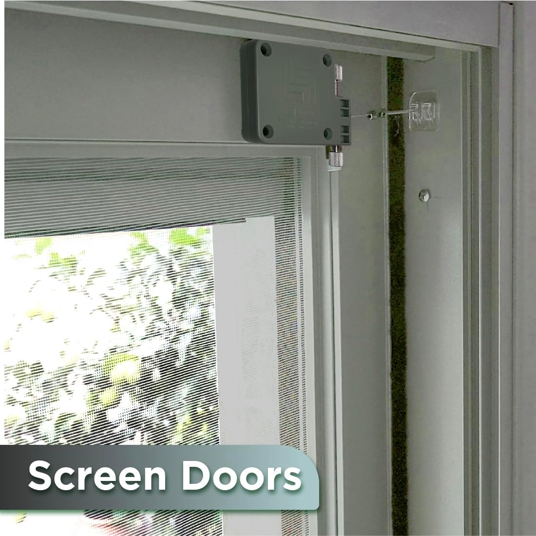 Lily's Home Automatic Sliding Screen Door Closer - Storm & Cabinet Doors, Punch-Free, Adjustable Speed & Strength, Gray