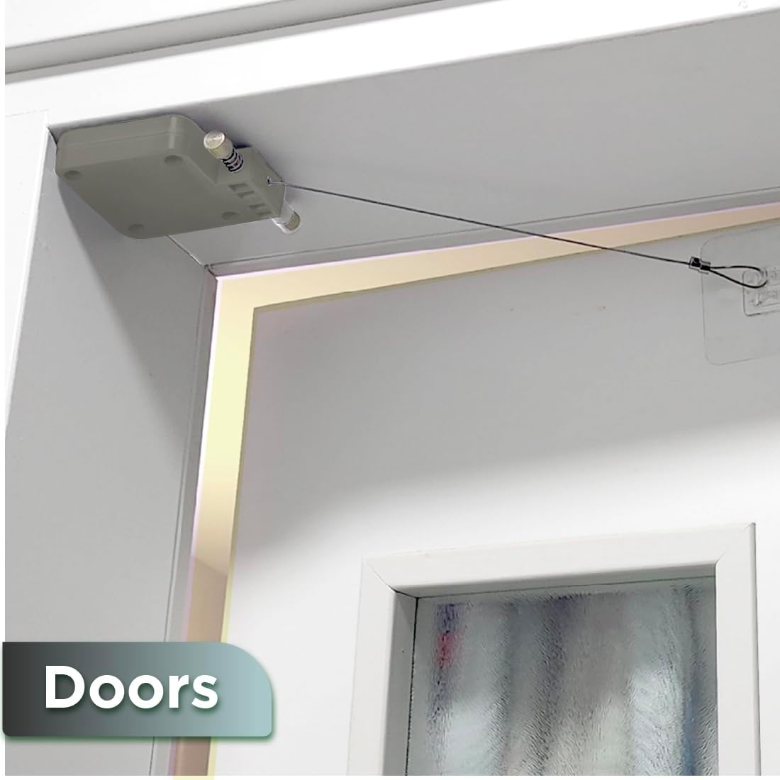 Lily's Home Automatic Sliding Screen Door Closer - Storm & Cabinet Doors, Punch-Free, Adjustable Speed & Strength, Gray